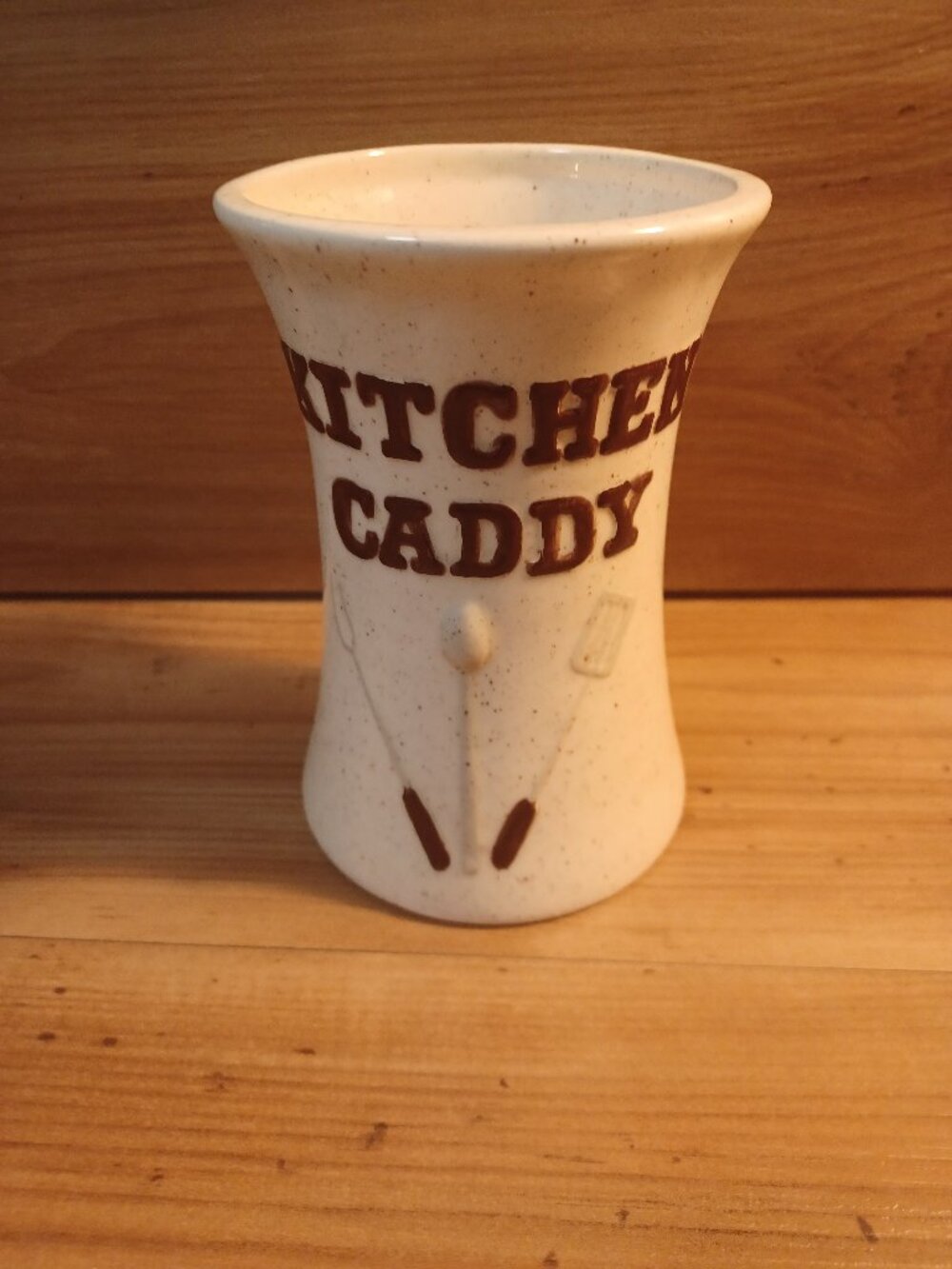 Vintage Hand Painted Kitchen Caddy Speckled Ceramic Kitchen Utensil Holder